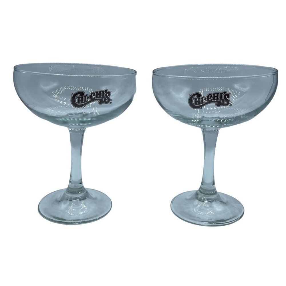 Vintage set of 2 Chi-Chi's Black Logo Margarita Stemmed Drink Glasses